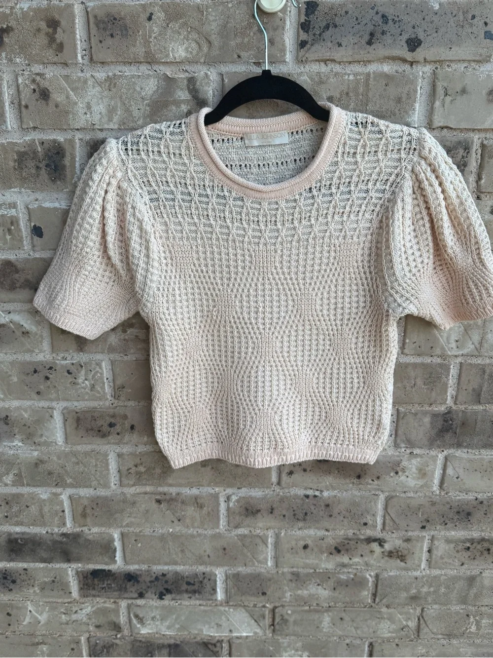 ULLA JOHNSON Capri Short-Sleeve Cropped Geo Knit Top Size small